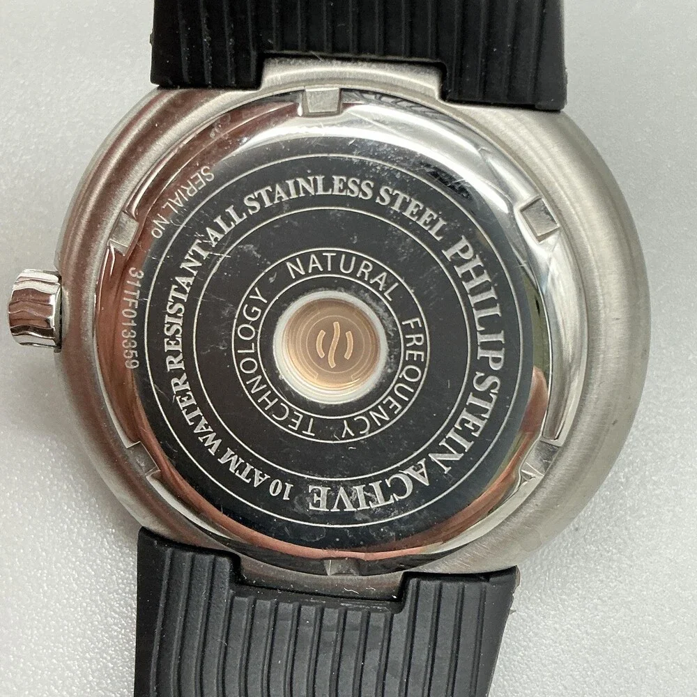Philip Stein Active Sport Mens Watch 38mm Black Rubber Dual Time New Battery